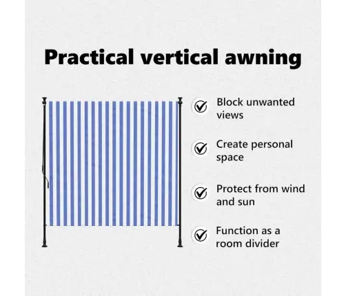 Āra Ruļļu Žalūzija, 200X270 Cm, Zila Ar Baltu, Audums, Tērauds Vidaxl