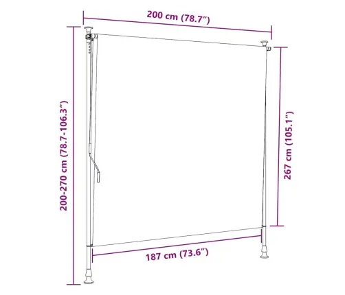 Āra Ruļļu Žalūzija, 200X270 Cm, Zila Ar Baltu, Audums, Tērauds Vidaxl