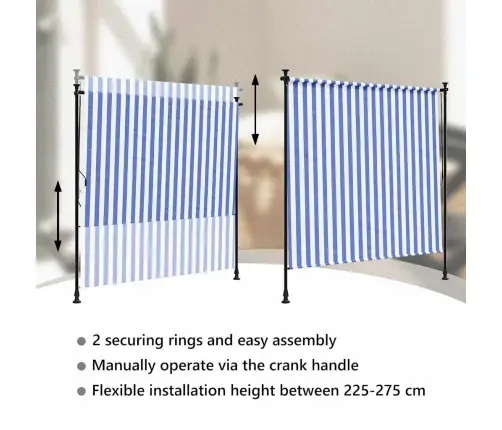 Āra Ruļļu Žalūzija, 200X270 Cm, Zila Ar Baltu, Audums, Tērauds Vidaxl