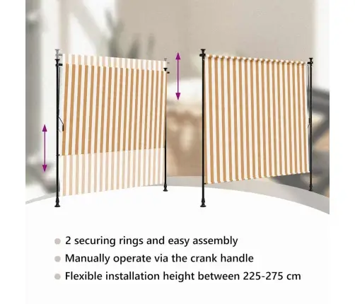 Āra Ruļļu Žalūzija, 150X270 Cm, Oranža, Balta, Audums, Tērauds Vidaxl