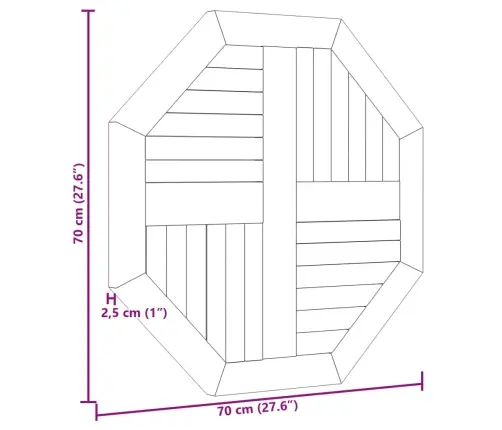 Galda Virsma, 70X70X2,5 Cm, Masīvs Tīkkoks, Astoņstūra Forma Vidaxl