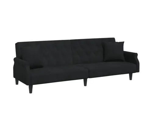 2-Vietīga Dīvāngulta Ar Spilveniem Un Kāju Balstu, Melns Samts Vidaxl