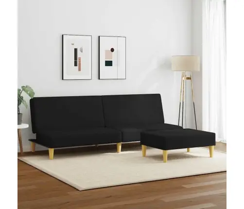 2-Vietīga Dīvāngulta Ar Kāju Balstu, Melns Audums Vidaxl