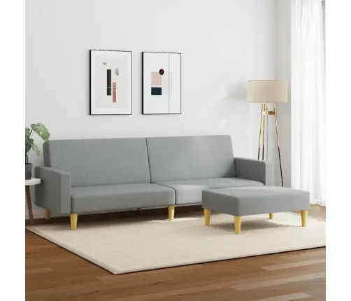 2-Vietīga Dīvāngulta Ar Kāju Balstu, Gaiši Pelēks Audums Vidaxl