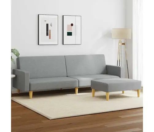 2-Vietīga Dīvāngulta Ar Kāju Balstu, Gaiši Pelēks Audums Vidaxl