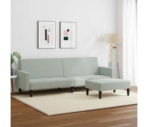 2-Vietīga Dīvāngulta Ar Kāju Balstu, Gaiši Pelēks Samts Vidaxl