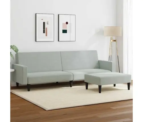 2-Vietīga Dīvāngulta Ar Kāju Balstu, Gaiši Pelēks Samts Vidaxl