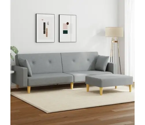 2-Vietīga Dīvāngulta Ar Kāju Balstu, Gaiši Pelēks Audums Vidaxl