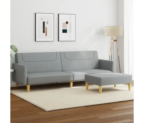 2-Vietīga Dīvāngulta Ar Kāju Balstu, Gaiši Pelēks Audums Vidaxl
