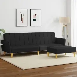 Dvivietė Sofa-Lova Su Pakoja, Juodos Spalvos, Audinys