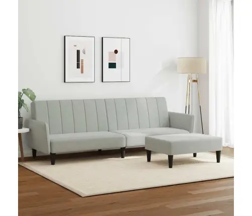 2-Vietīga Dīvāngulta Ar Kāju Balstu, Gaiši Pelēks Samts Vidaxl