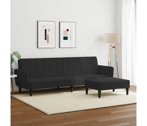 2-Vietīga Dīvāngulta Ar Kāju Balstu, Melns Samts Vidaxl