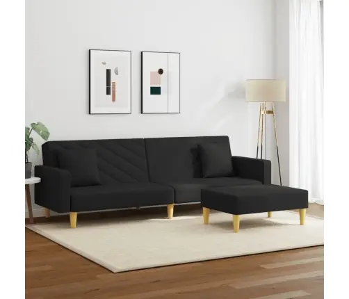 2-Vietīga Dīvāngulta Ar Spilveniem Un Kāju Balstu, Melns Audums Vidaxl