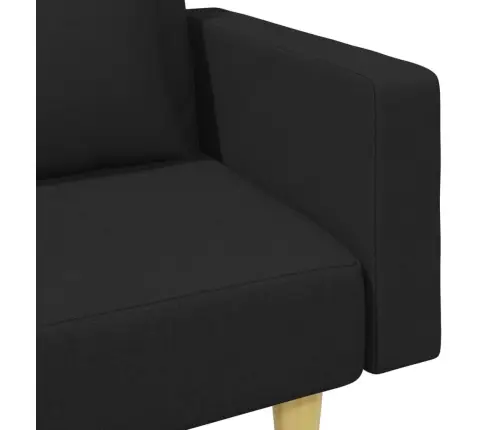 2-Vietīga Dīvāngulta Ar Spilveniem Un Kāju Balstu, Melns Audums Vidaxl