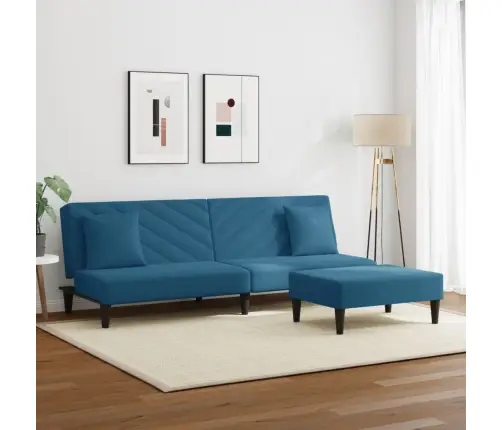 Sofos Komplektas Su Pagalvėmis, 2 Dalių, Mėlynas, Aksomas