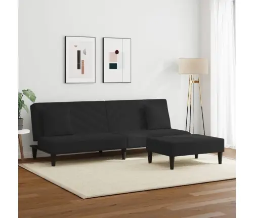 2-Osaline Diivanikomplekt Patjadega, Must, Samet