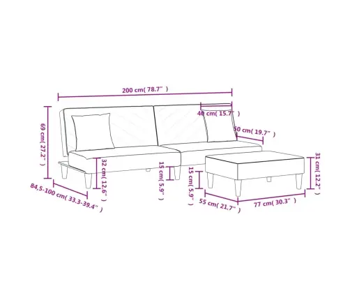 2-Osaline Diivanikomplekt Patjadega, Must, Samet