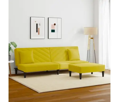 2-Osaline Diivanikomplekt Patjadega, Kollane, Samet