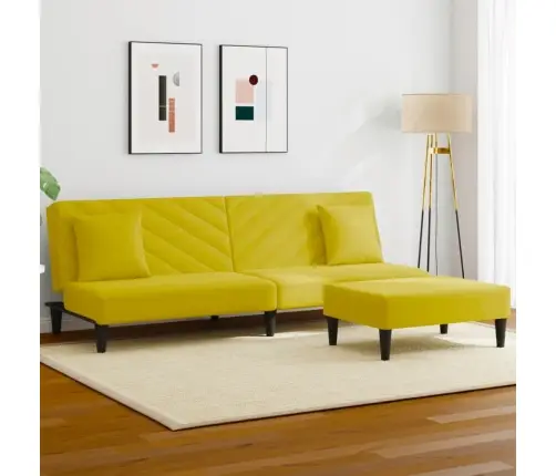 2-Osaline Diivanikomplekt Patjadega, Kollane, Samet