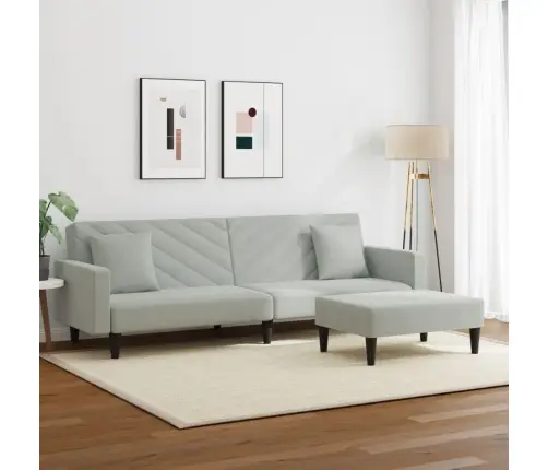 Sofos Komplektas Su Pagalvėmis, 2 Dalių, Pilkas, Aksomas