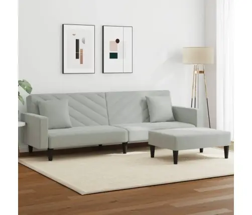 Sofos Komplektas Su Pagalvėmis, 2 Dalių, Pilkas, Aksomas