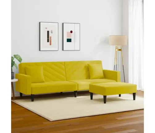 Sofos Komplektas Su Pagalvėmis, 2 Dalių, Geltonas, Aksomas