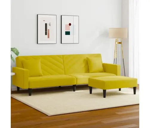 Sofos Komplektas Su Pagalvėmis, 2 Dalių, Geltonas, Aksomas