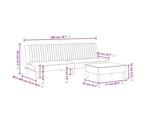 Divdaļīgs Dīvānu Komplekts, Melns Samts Vidaxl