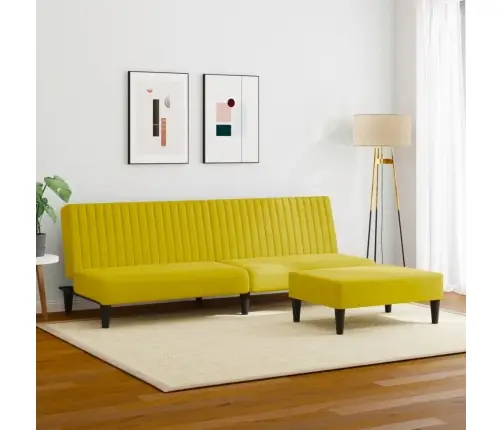 Sofos Komplektas, 2 Dalių, Geltonos Spalvos, Aksomas