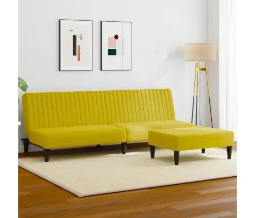 Sofos Komplektas, 2 Dalių, Geltonos Spalvos, Aksomas