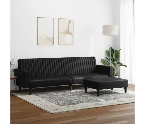 Sofos Komplektas, 2 Dalių, Juodos Spalvos, Dirbtinė Oda