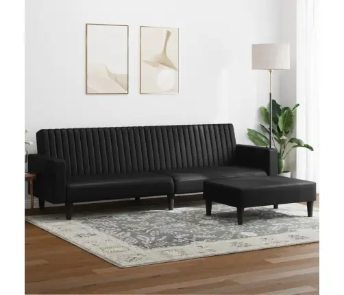 Sofos Komplektas, 2 Dalių, Juodos Spalvos, Dirbtinė Oda
