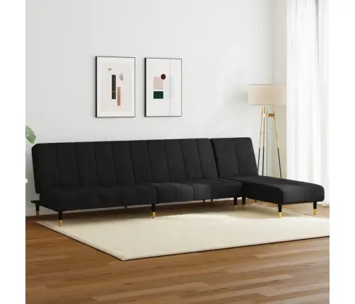 Sofos Komplektas, 2 Dalių, Juodos Spalvos, Aksomas