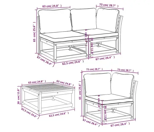6-Osaline Aiamööbli Komplekt Patjadega, Akaatsiapuit