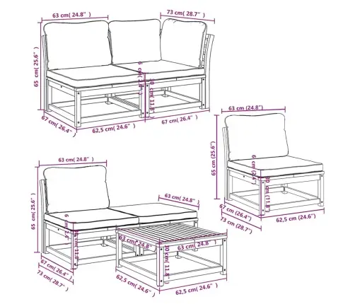 6-Daļīgs Dārza Atpūtas Mēbeļu Komplekts Ar Matračiem, Akācija Vidaxl