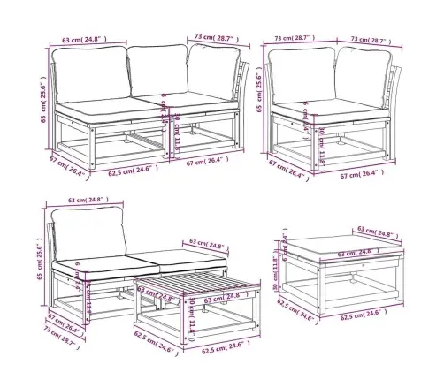 7-Daļīgs Dārza Atpūtas Mēbeļu Komplekts Ar Matračiem, Akācija Vidaxl