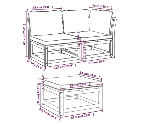 3-Osaline Aiamööbli Komplekt Patjadega, Akaatsiapuit Vidaxl