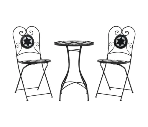 Mozaīkas Bistro Mēbeles, Melns Ar Baltu, Dzelzs, Keramika Vidaxl