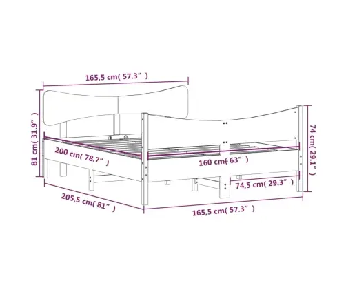 Voodiraam Ilma Madratsita, Valge, 160 X 200 cm Männipuit