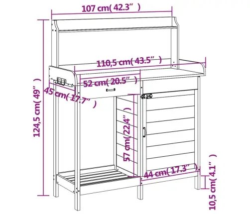 Sodinimo Stalas Su Spintele, 110,5X45X124,5cm Eglės Masyvas