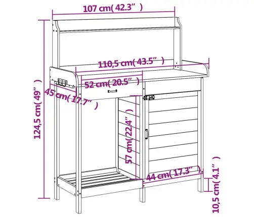 Stādīšanas Galds Ar Skapīti, Pelēks, 110,5X45X124,5 Cm, Egle Vidaxl
