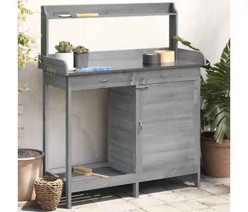 Stādīšanas Galds Ar Skapīti, Pelēks, 110,5X45X124,5 Cm, Egle Vidaxl