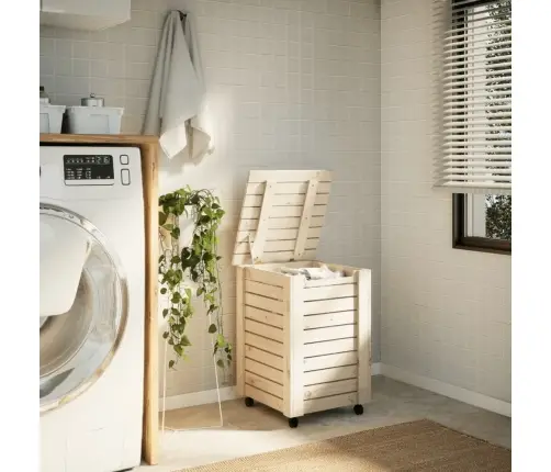 Veļas Kaste Ar Riteņiem Rana, 45X45X64 Cm, Priedes Koks Vidaxl