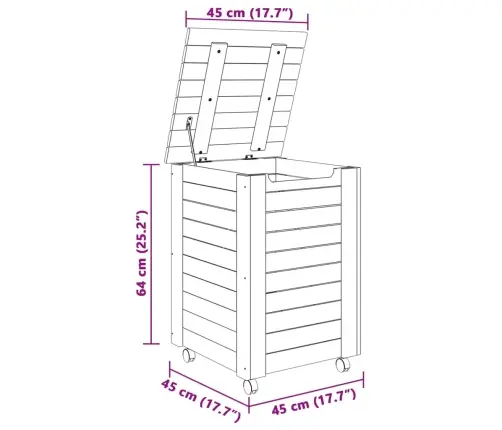 Veļas Kaste Ar Riteņiem Rana, 45X45X64 Cm, Priedes Koks Vidaxl