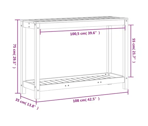 Stādīšanas Galds Ar Plauktu, 108X35X75 Cm, Priedes Masīvkoks Vidaxl