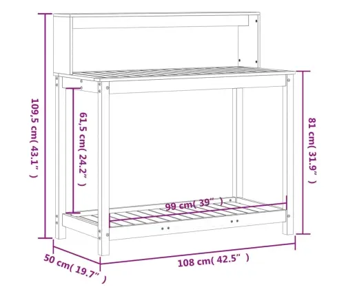 Stādīšanas Galds Ar Plauktiem, 108X50X109,5 Cm, Egles Masīvkoks Vidaxl