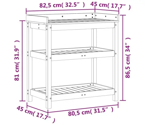 Sodinimo Stalas Su Lentynomis, 82,5X45X86,5cm Douglas Eglė