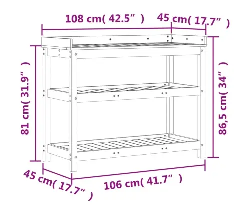 Sodinimo Stalas Su Lentynomis, 108X45X86,5cm Impregnuota Pušis