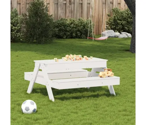 Piknika Galds Ar Smilšu Kasti Bērniem, Balts, Priedes Masīvkoks Vidaxl