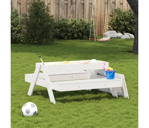 Piknika Galds Ar Smilšu Kasti Bērniem, Balts, Priedes Masīvkoks Vidaxl